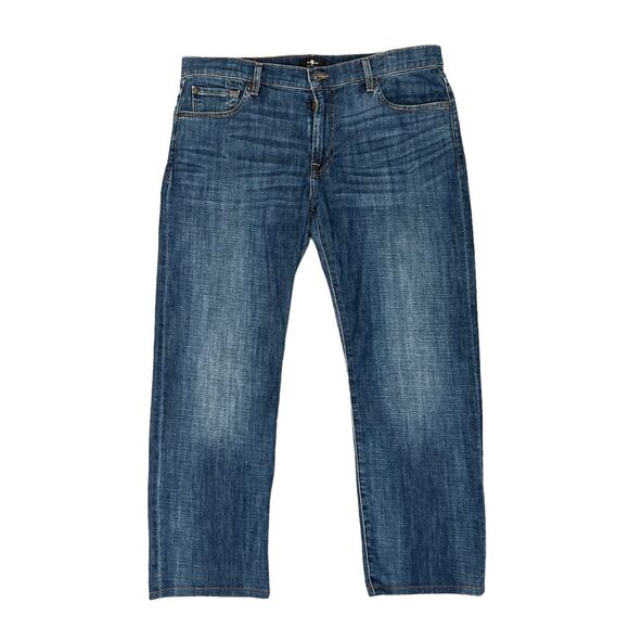 7 For All Mankind Jeans Mens 36 Blue Medium Wash Denim Straight Stretch Cotton - Picture 1 of 13